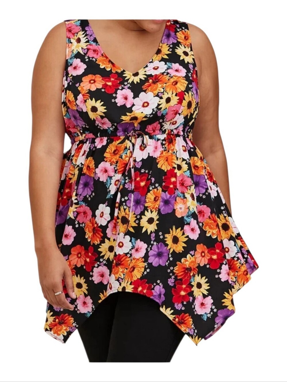 Torrid 6 Challis Stretch Babydoll Floral Top Hanky Hem 6X